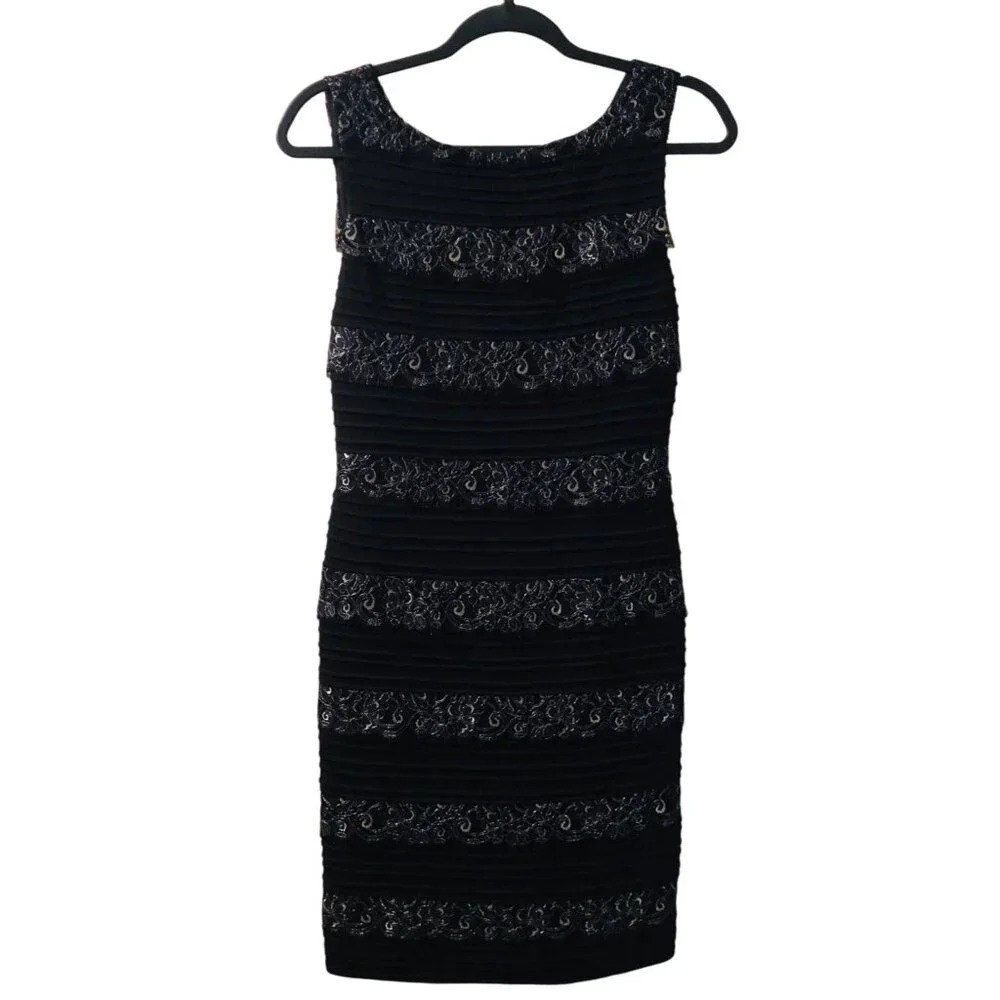 Calvin Klein‎ Black Sheath Dress Size 4 Lace Detail Sleeveless Design LBD